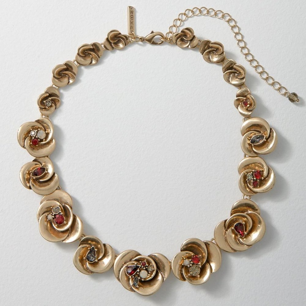 WHBM Antique Goldtone Flower Floral Necklace